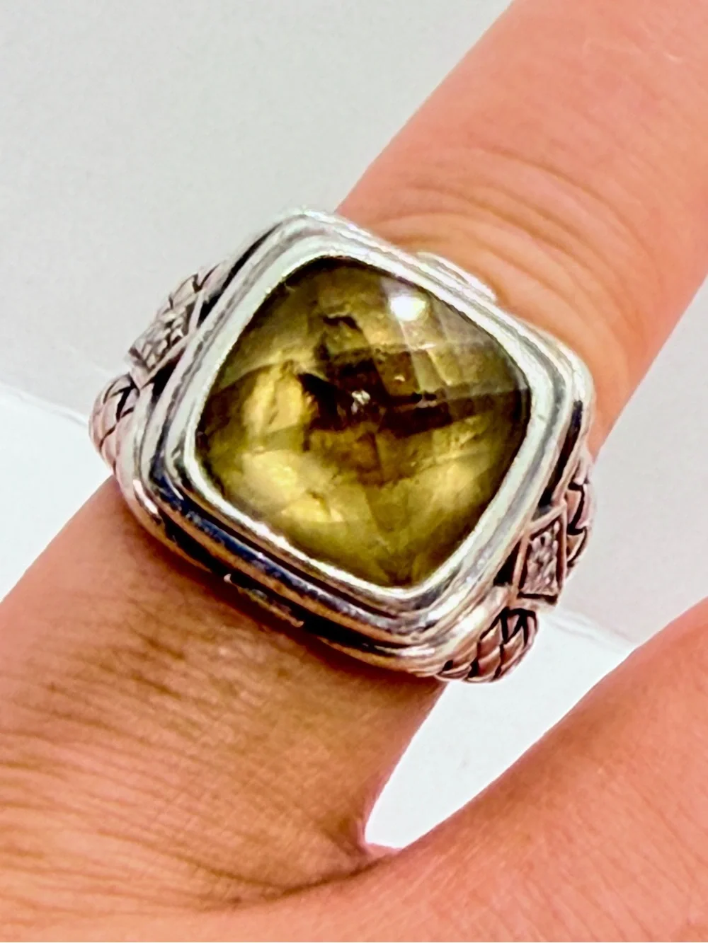 Scott Kay Sterling Silver Smoky Quartz & Diamond Accent Woven Ring 7 AS IS See P